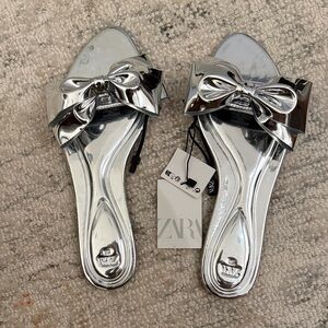 Zara Metallic Silver Bow Sandals